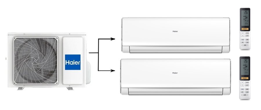 Мульти сплит-система на 2 комнаты 25+25 м2 Haier 2х AS09NS6ERA-W/2U40S2SM1FA Lightera Super Match