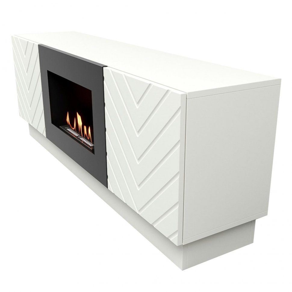 Тумба с биокамином Firelight BFP/P-1400V белый+набор керамических дров береза