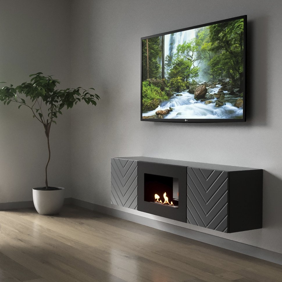 Тумба с биокамином Firelight BFP/P-1400V графит+набор керамических дров береза