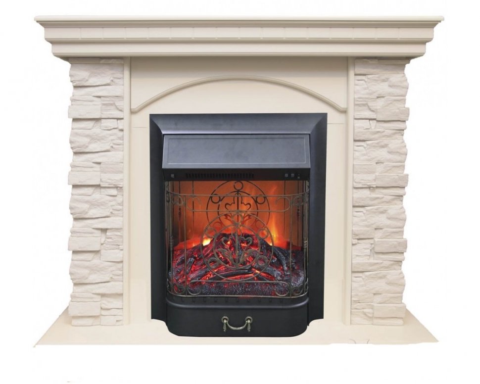 Каминокомплект RealFlame Elford STD/EUG/25'5/HL WT с очагом Majestic s Lux Black/Brass