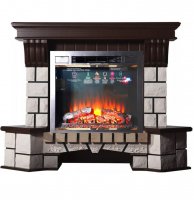 Каминокомплект Interflame Экстер угловой темный дуб с очагом Sirius 30 LED FX Brass