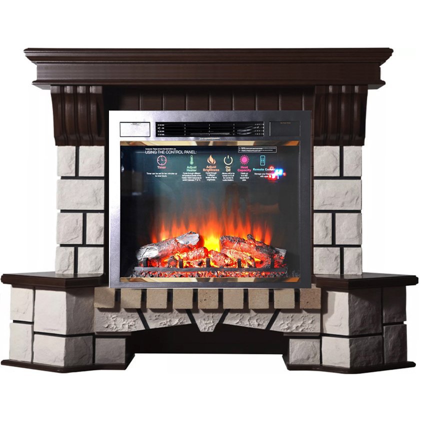 Каминокомплект Interflame Экстер угловой темный дуб с очагом Sirius 30 LED FX Brass
