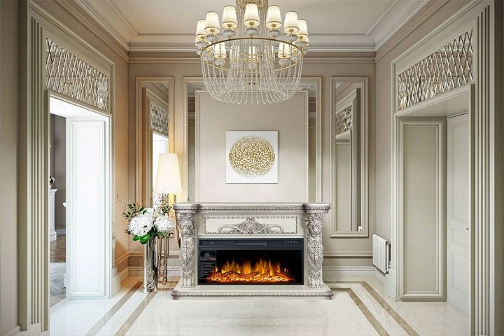 Каминокомплект Royal Flame Windsor с очагом Vision 60 LOG LED слоновая кость с патиной